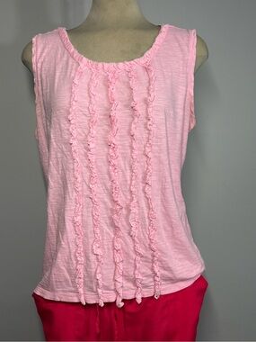 Sleeveless Pink Ruffle-Trim Tank Top